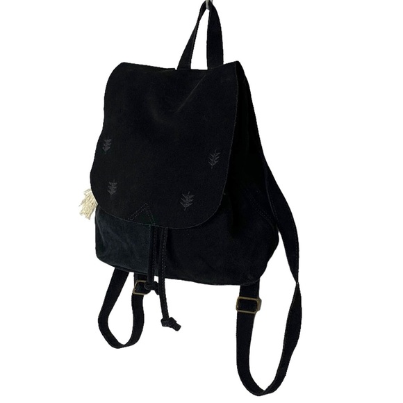 TOMS Black Suede‎ Embroidered Poet Flap Backpack Bag - Picture 3 of 15